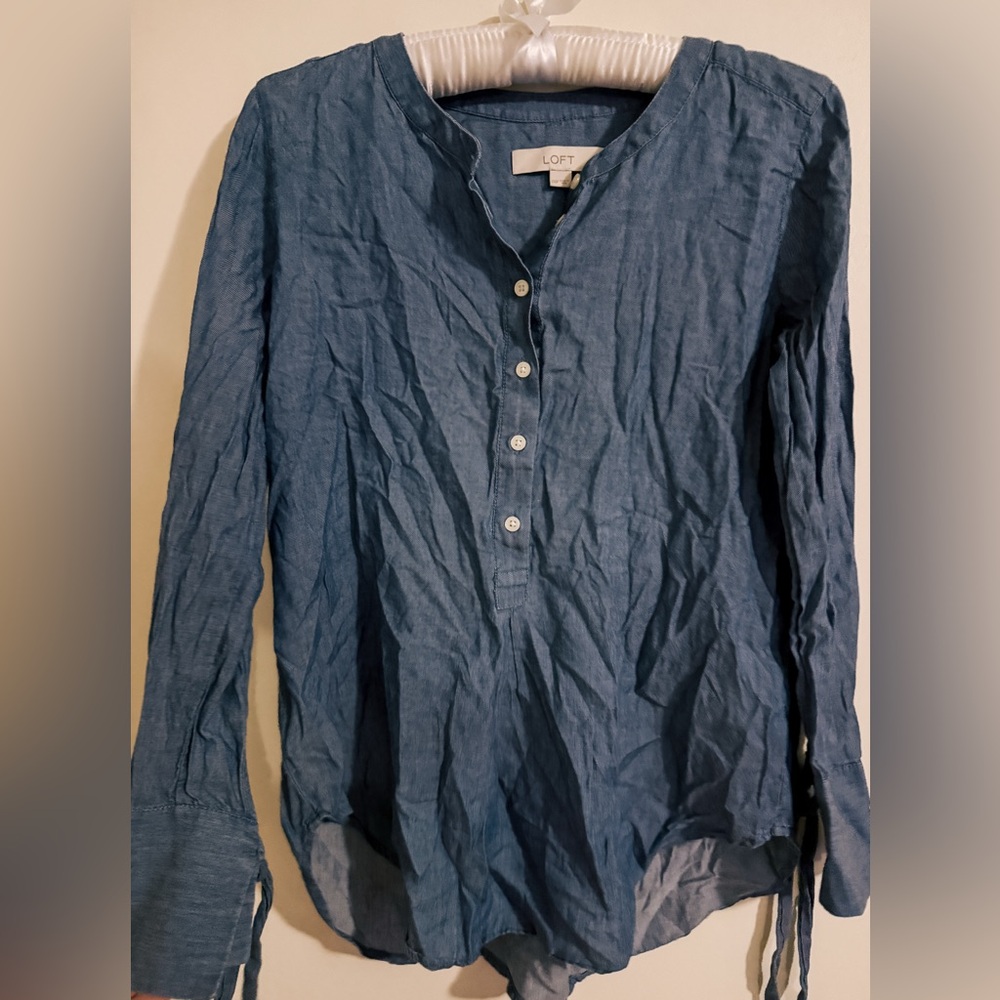 LOFT Women's Denim Blue Button-Down Shirt